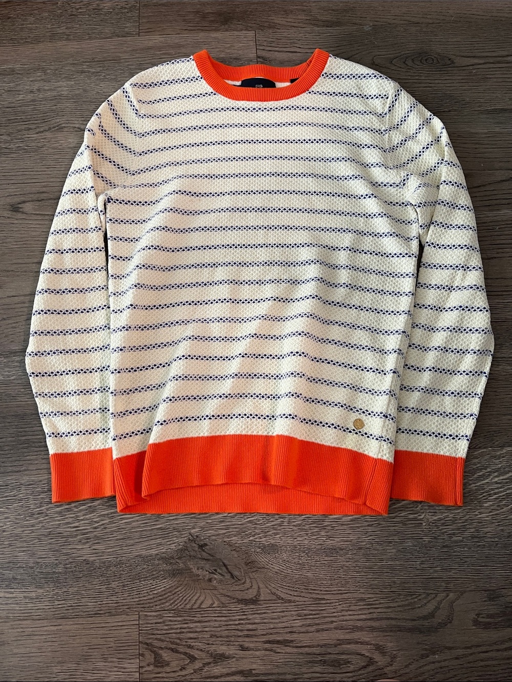Scotch & Soda Cream Sweater with Navy Stripes and Orange Trim